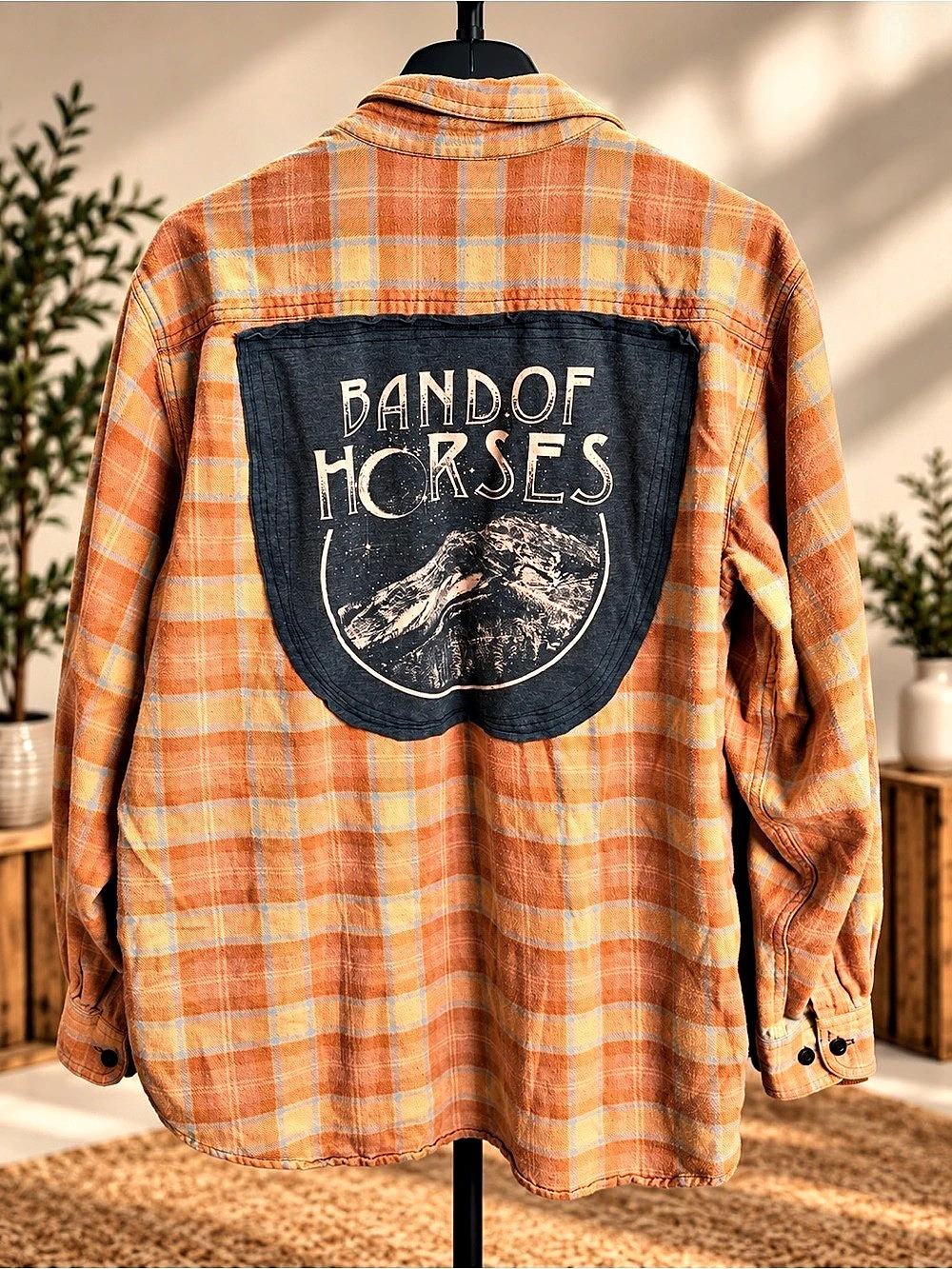 Handmade upcycle flannel featuring Band of Horses